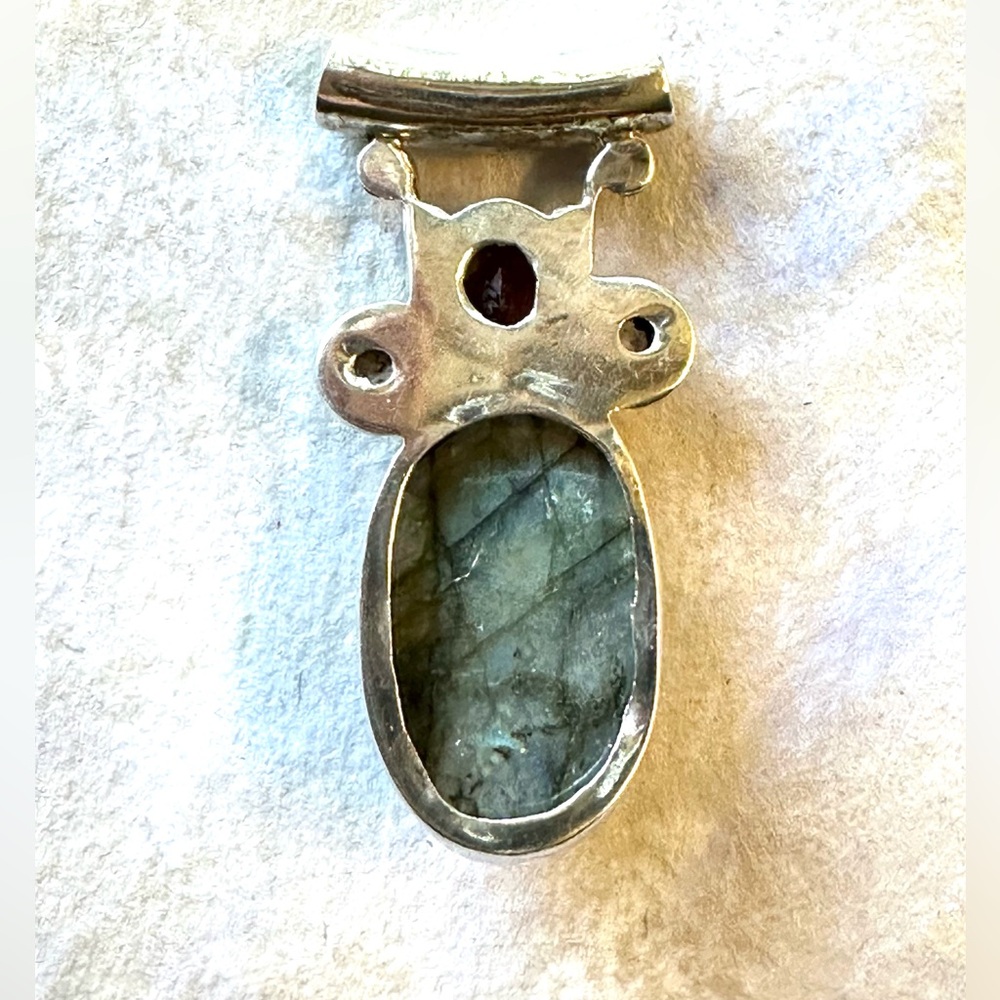 Beautiful lg labradorite pendant amethyst garnet topaz sterling silver stunning - Picture 8 of 8